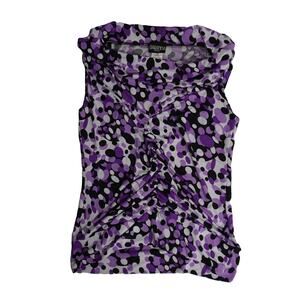 Baranda Petite retro 80s look purple black white pattern blouse made in Canada